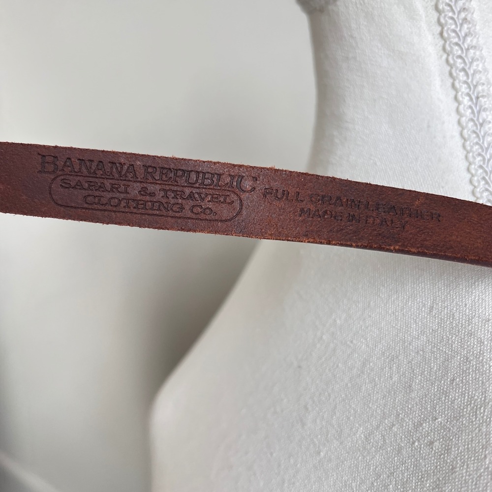 Vintage Banana Republic Safari Brown Leather Belt Western Buckle Size 28 - Picture 7 of 13